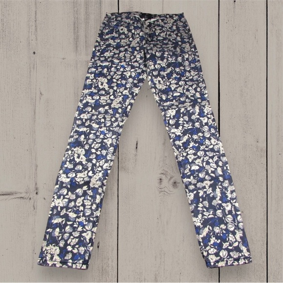 H&M Size 6 Floral Super Slim Skinny Jeans Blue Cream - Picture 2 of 6